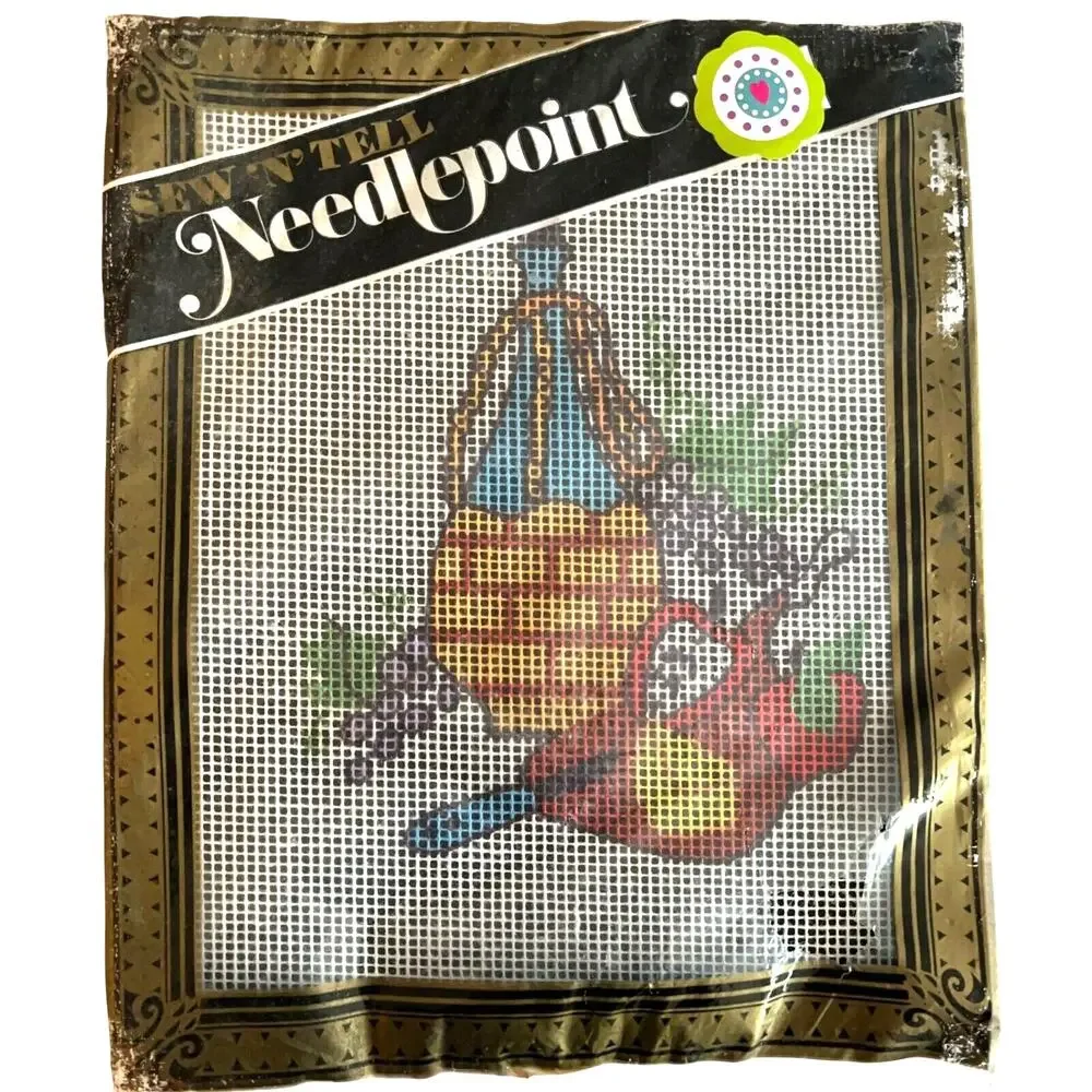 Vintage Sew N Tell Needlepoint Kit NIP Vino Fruit Half Cross Stitch Wine Cooking